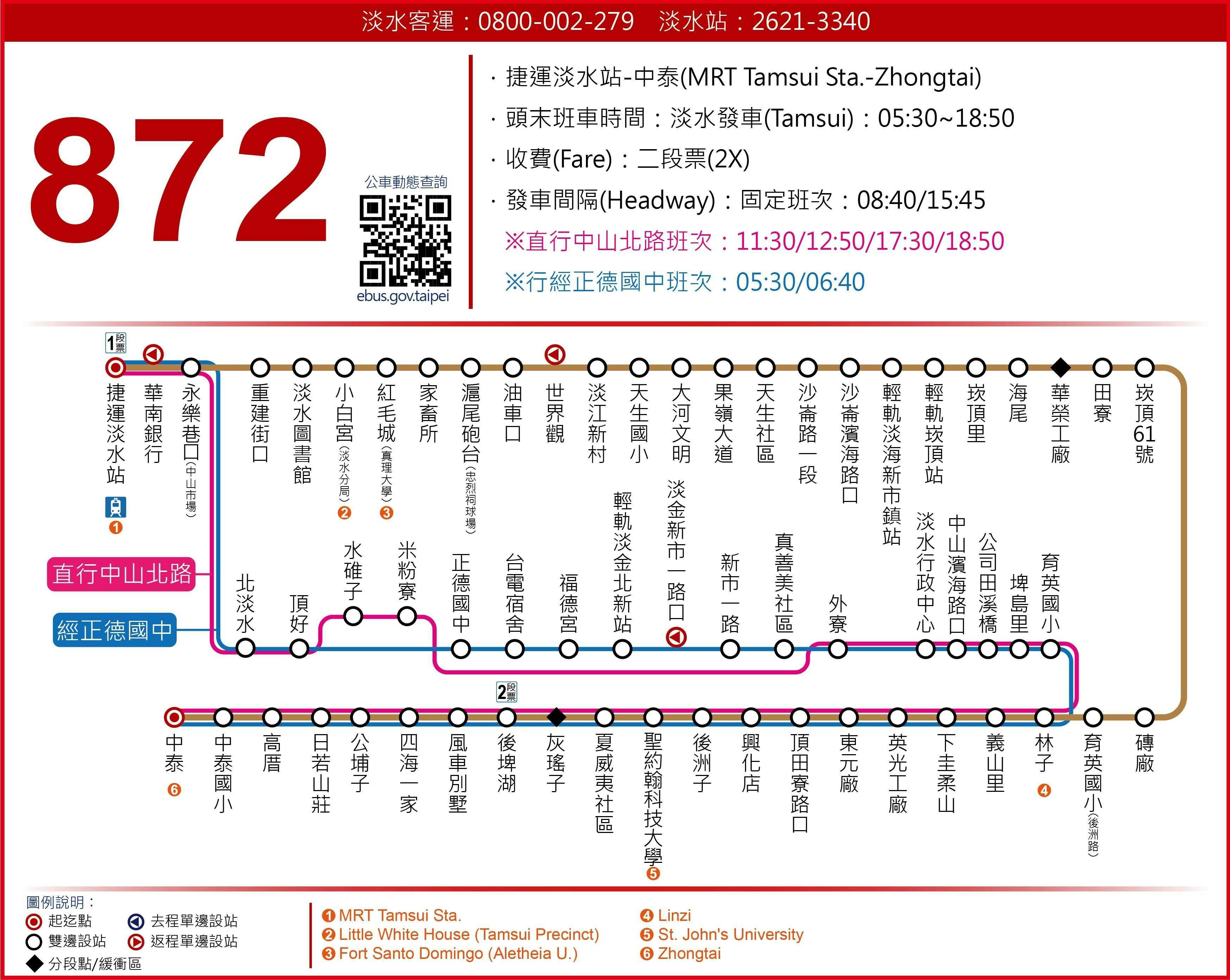 872Zhengde Junior high schoolRoute Map-新北市 Bus