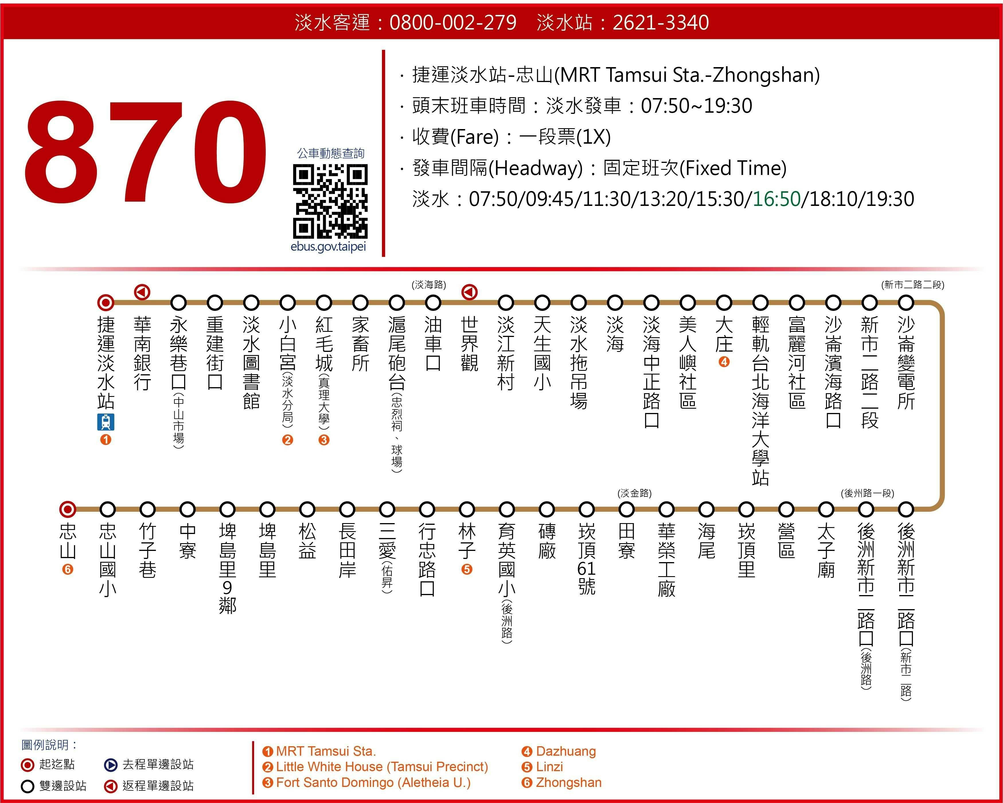870Route Map-新北市 Bus