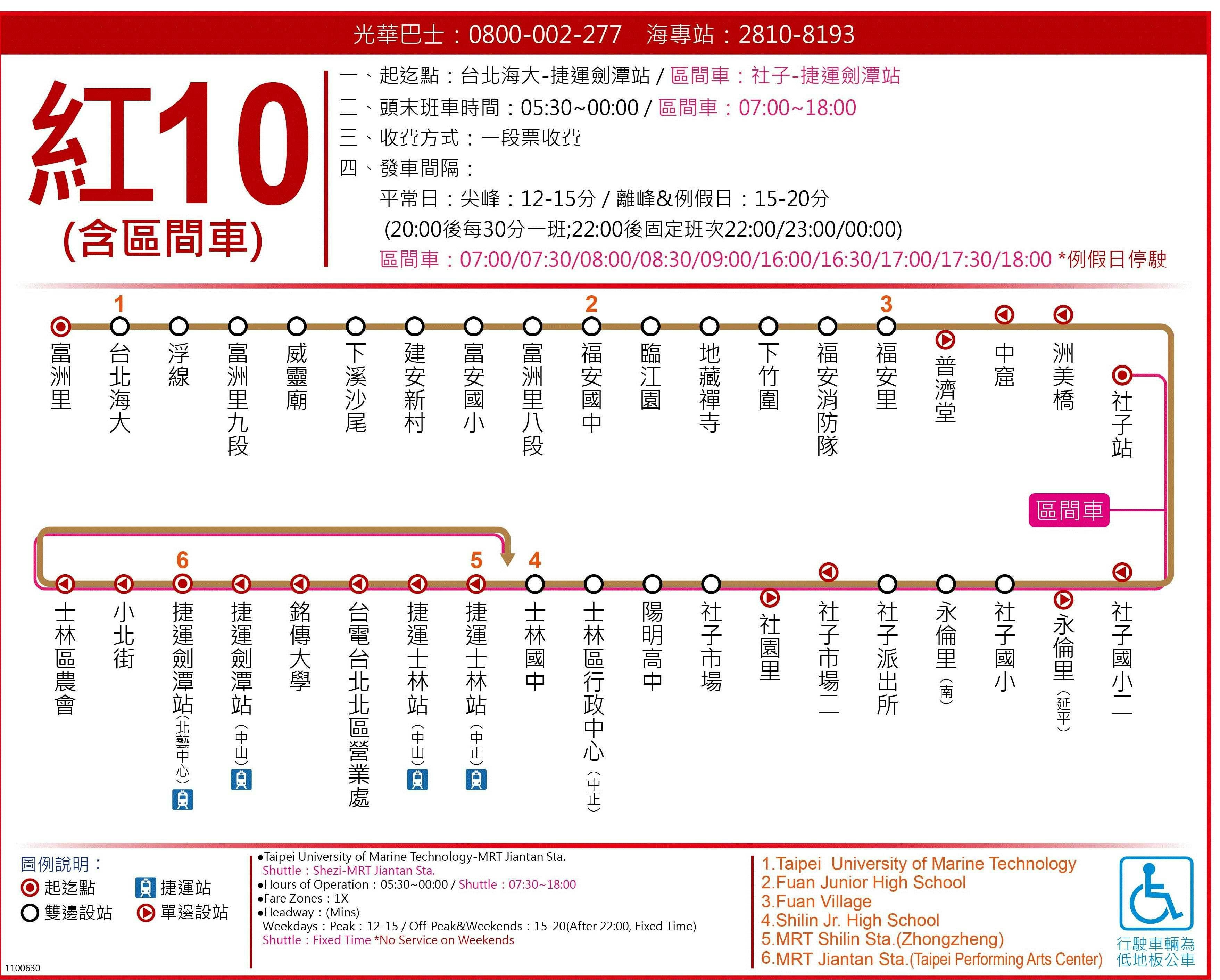 紅10區路線圖-台北市公車
