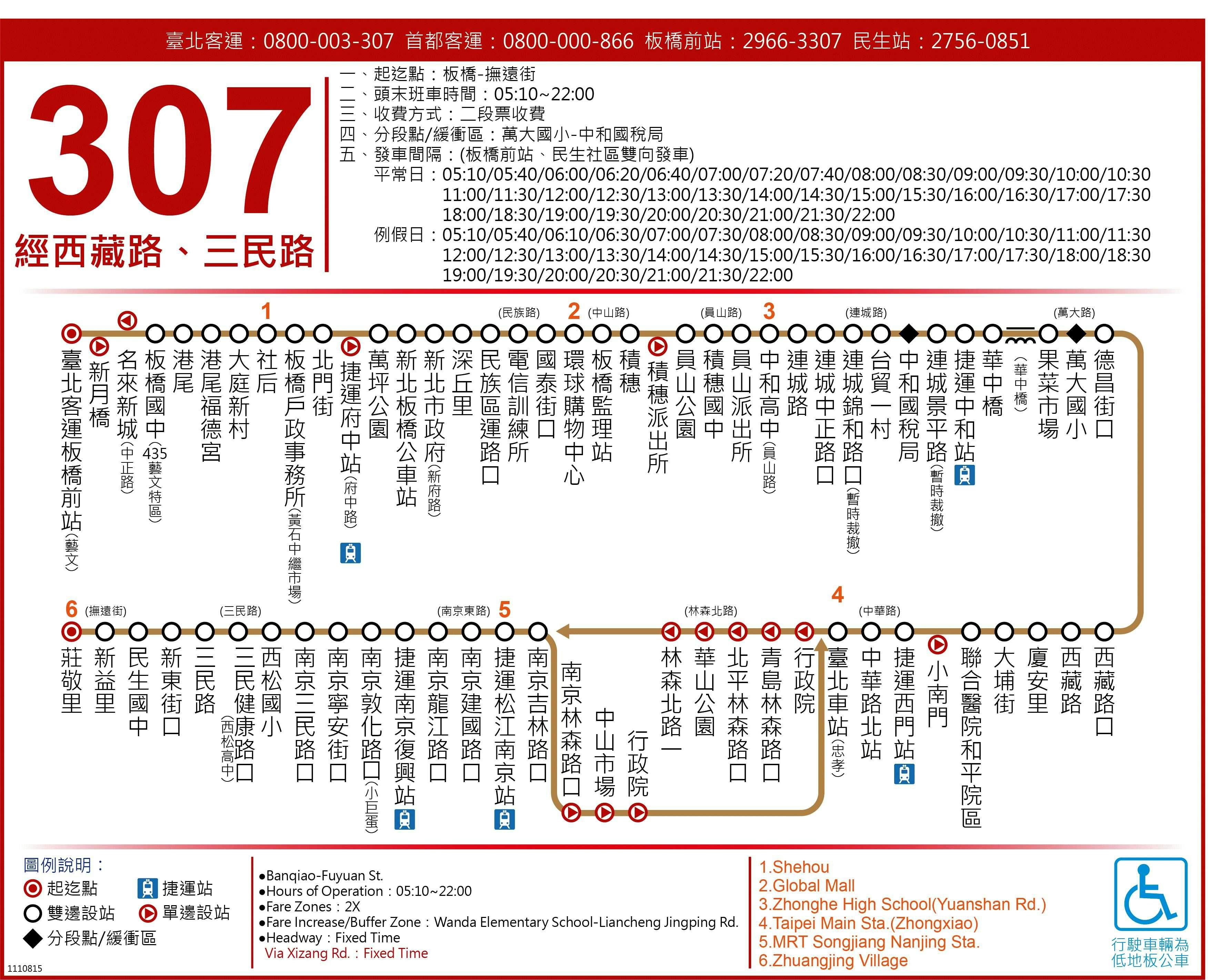 307Xizang SanminRoute Map-台北市 Bus