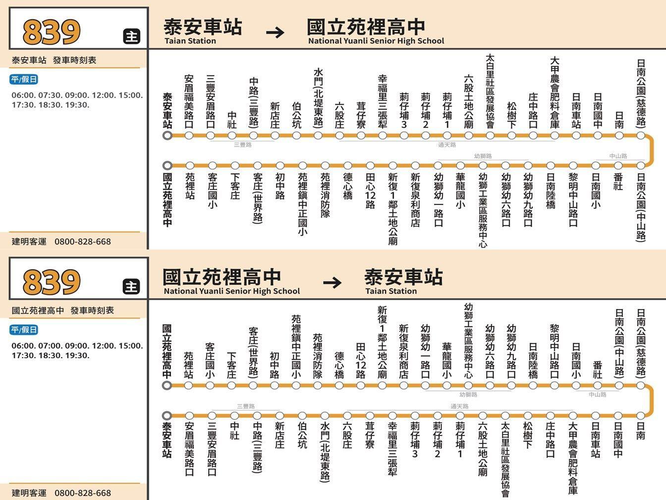 839Route Map-台中 Bus