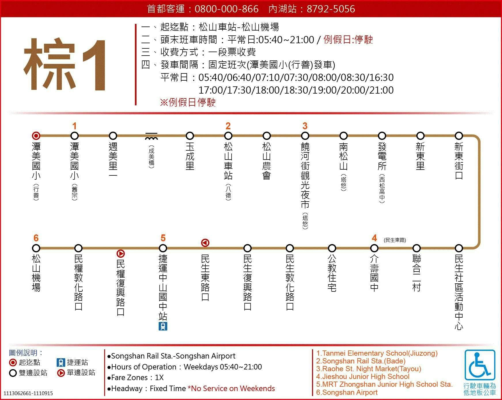 棕1路線圖-台北市公車