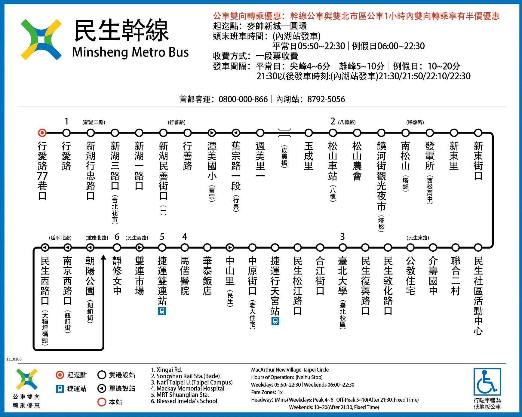 民生幹線路線圖-台北市公車