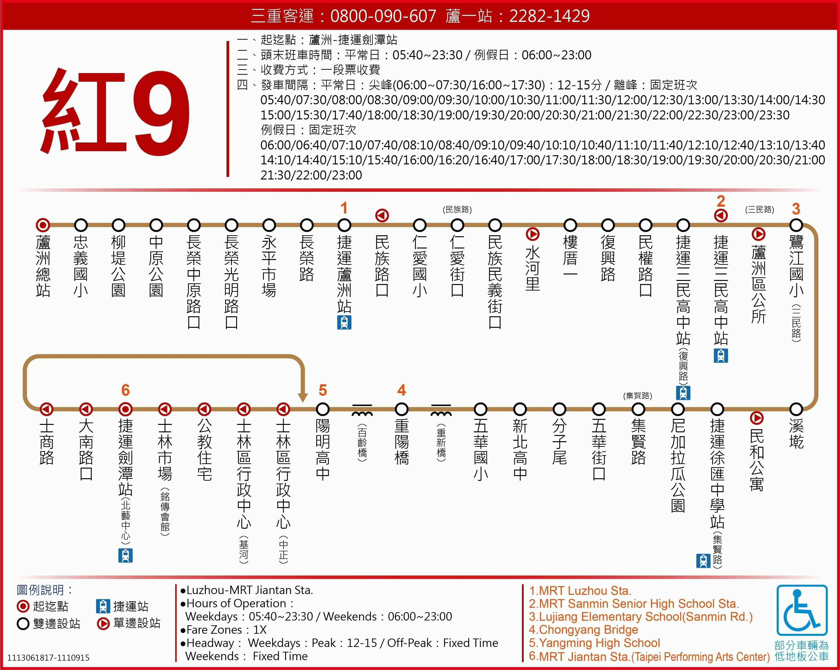 紅9路線圖-台北市公車