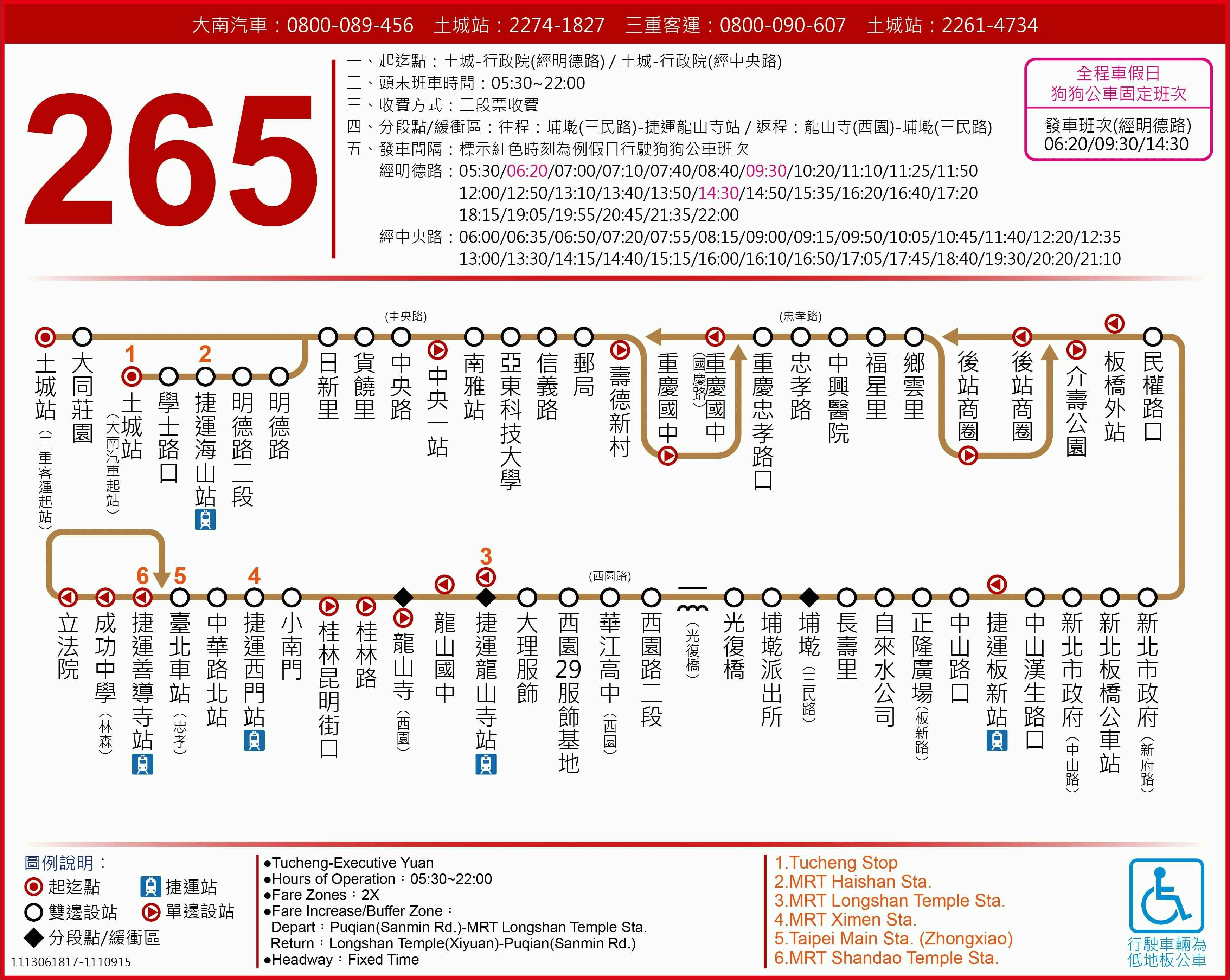 265經中央路路線圖-台北市公車