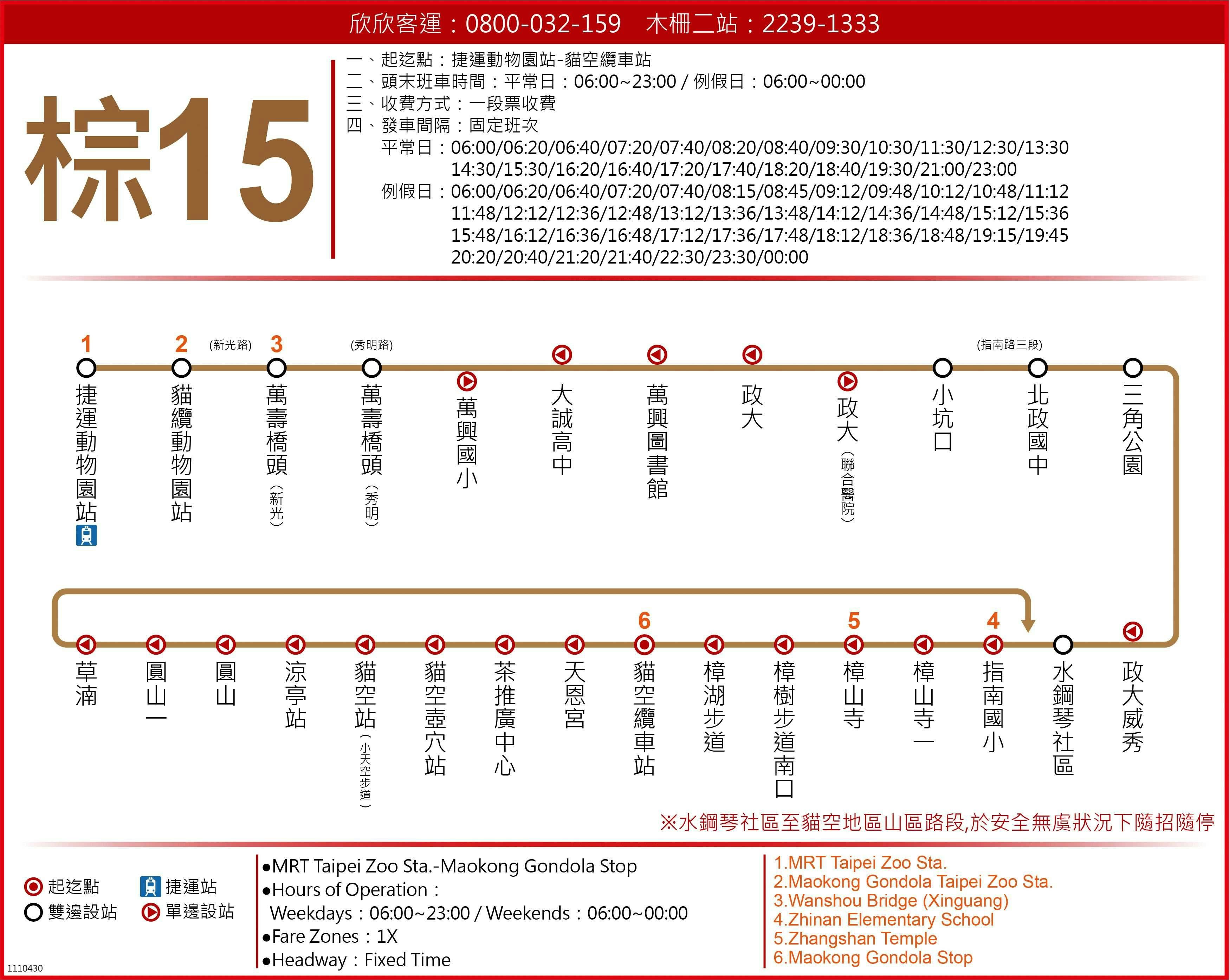 棕15路線圖-台北市公車