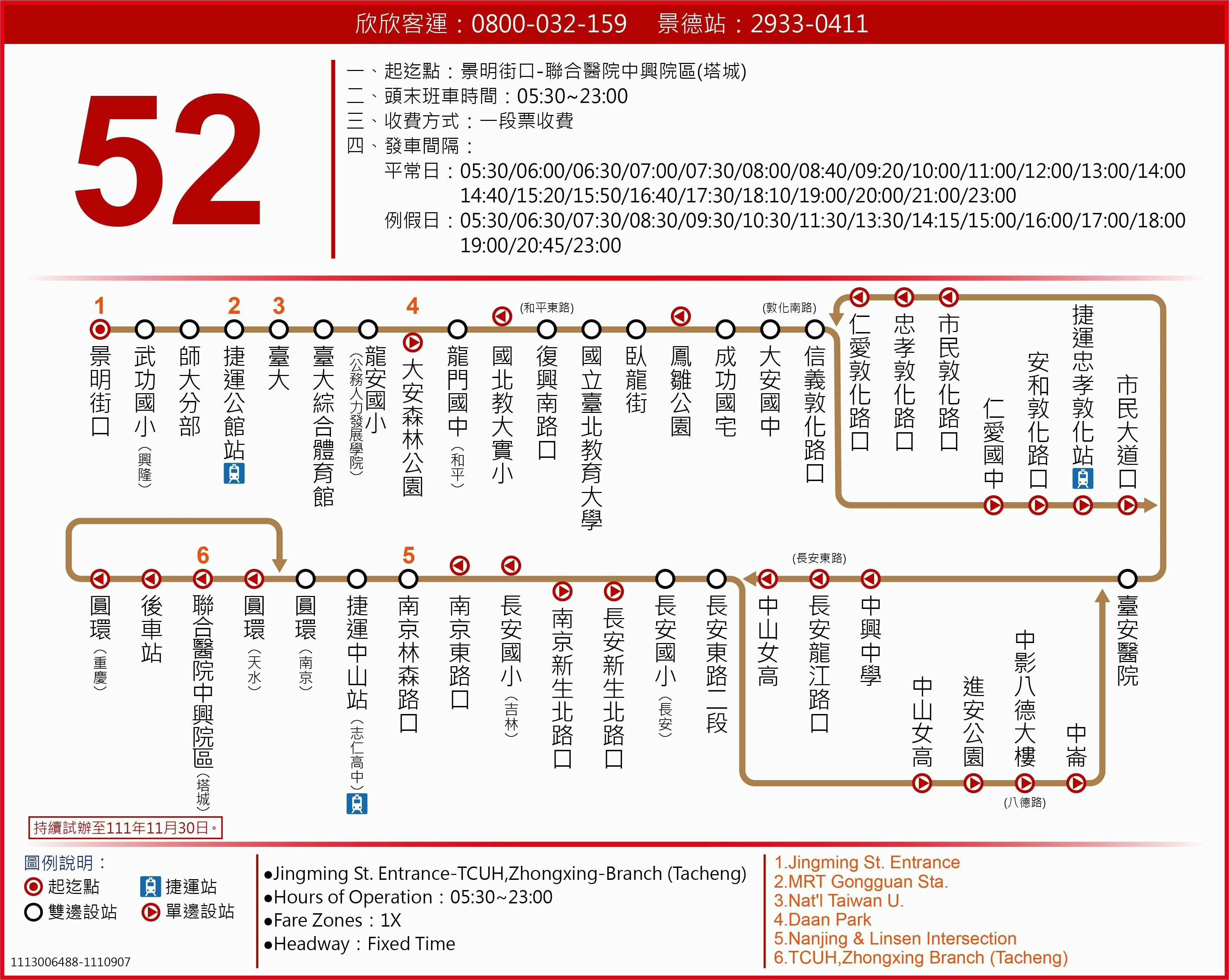 52路線圖-台北市公車