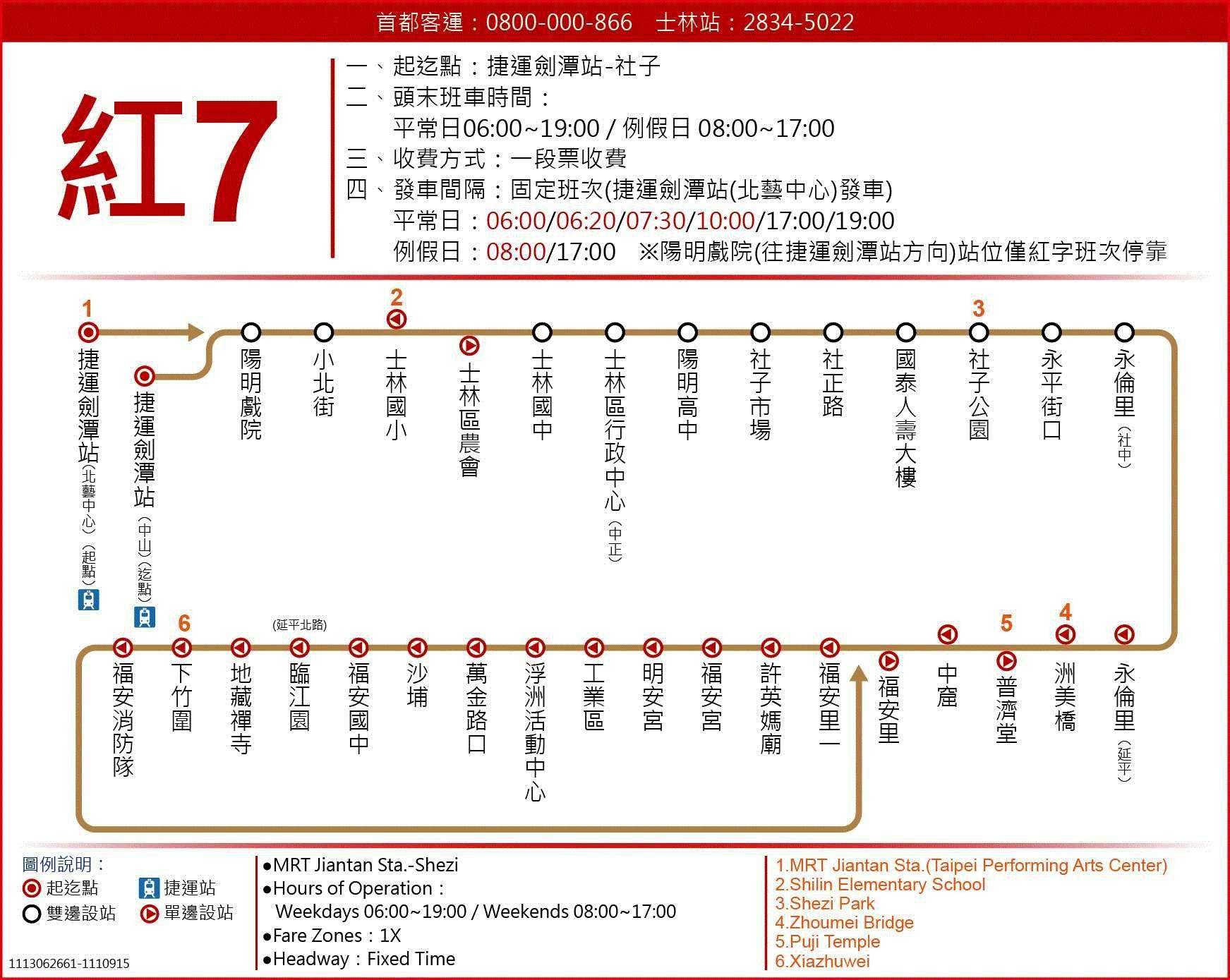 紅7路線圖-台北市公車