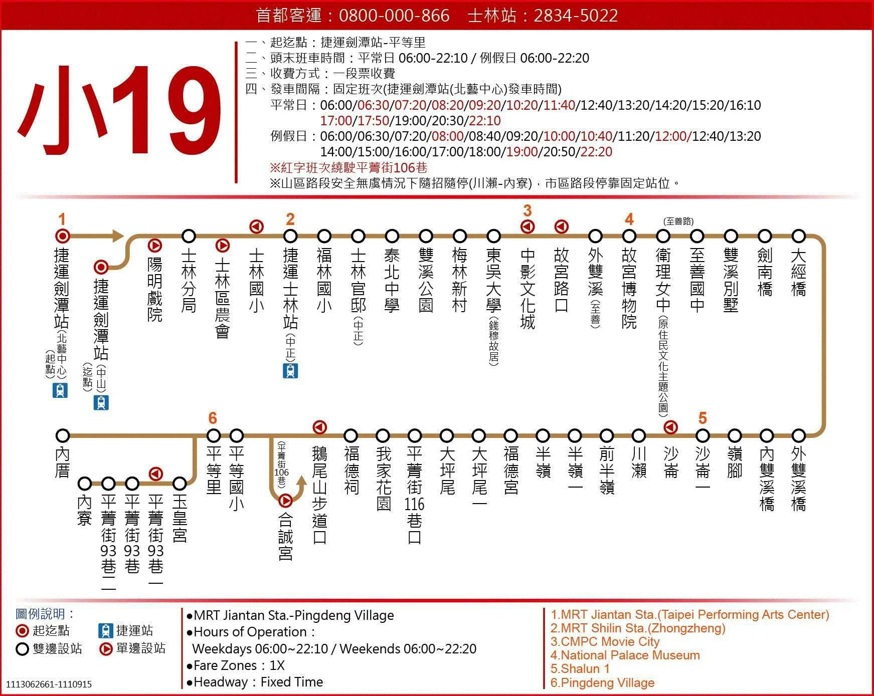 小19路線圖-台北市公車