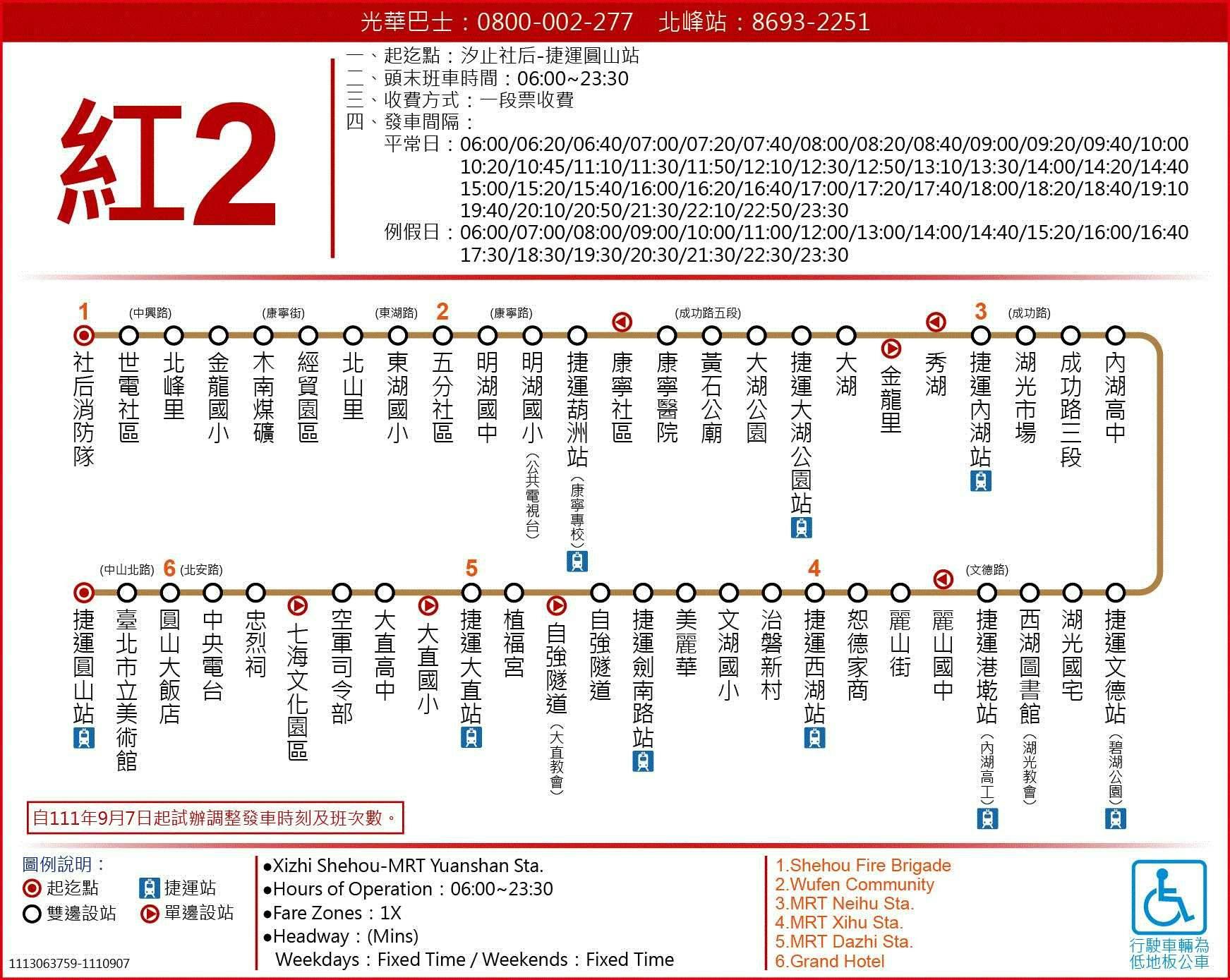 紅2路線圖-台北市公車