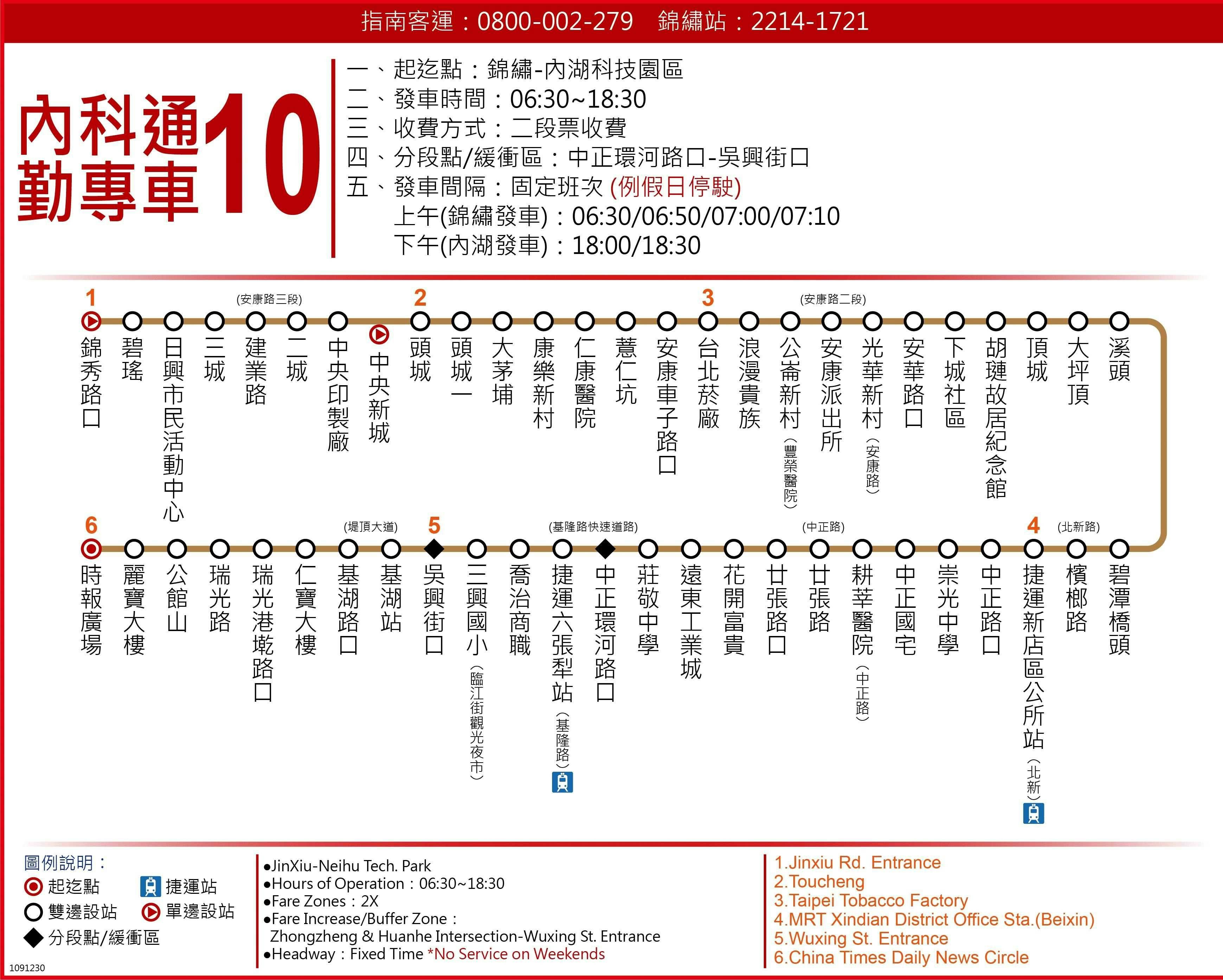 內科通勤專車10路線圖-台北市公車