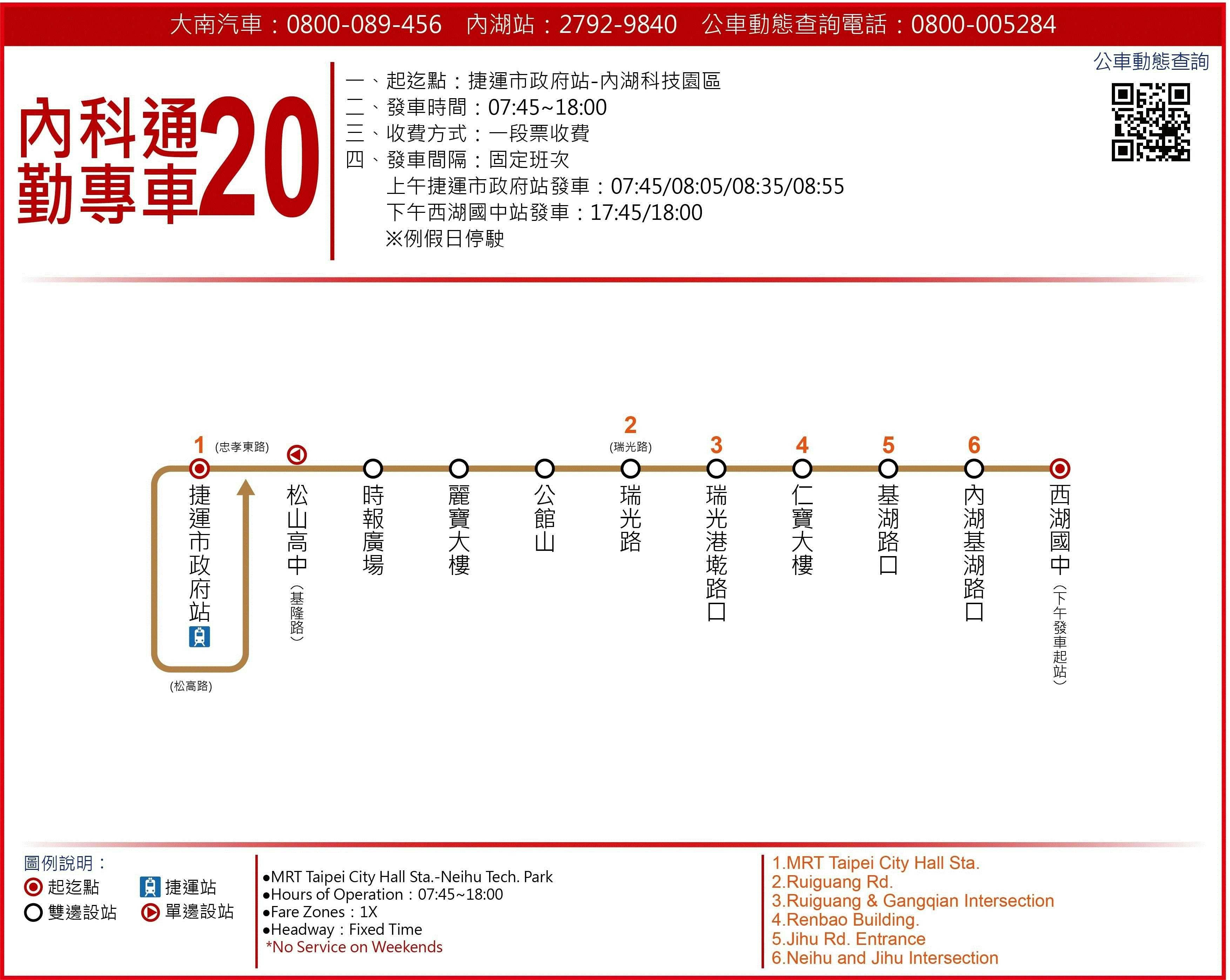內科通勤專車20路線圖-台北市公車