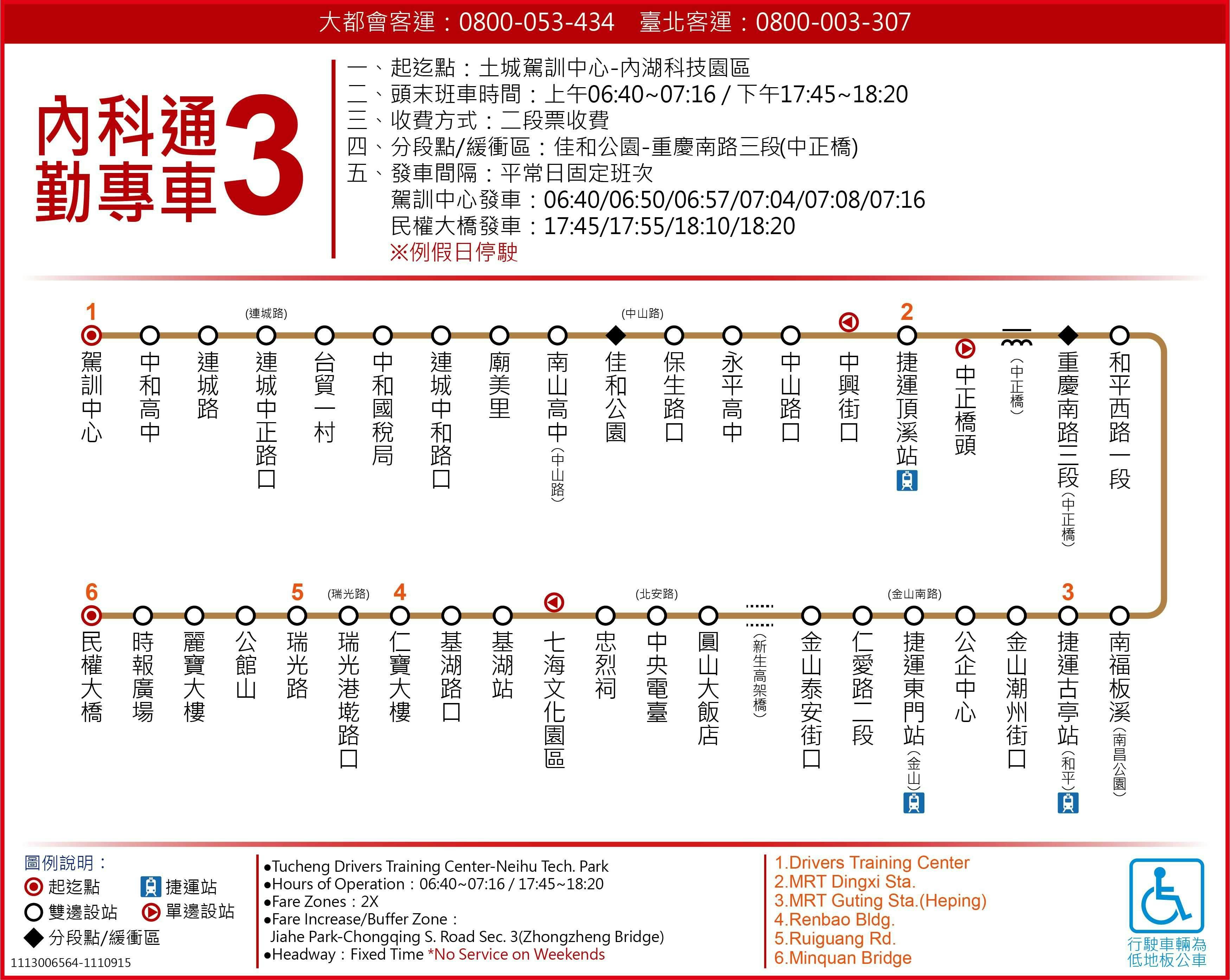 內科通勤專車3路線圖-台北市公車