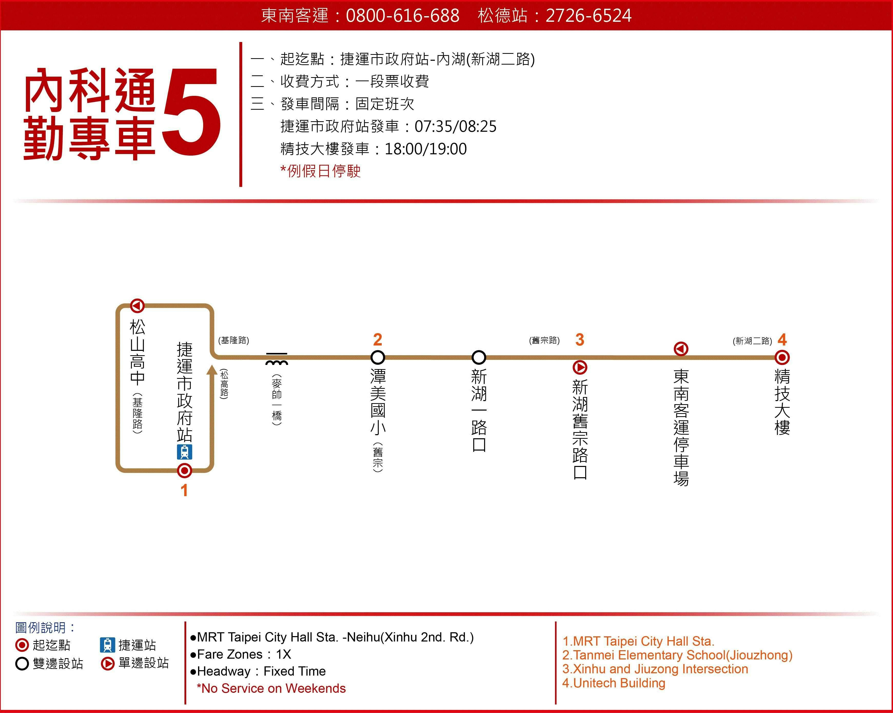 內科通勤專車5路線圖-台北市公車