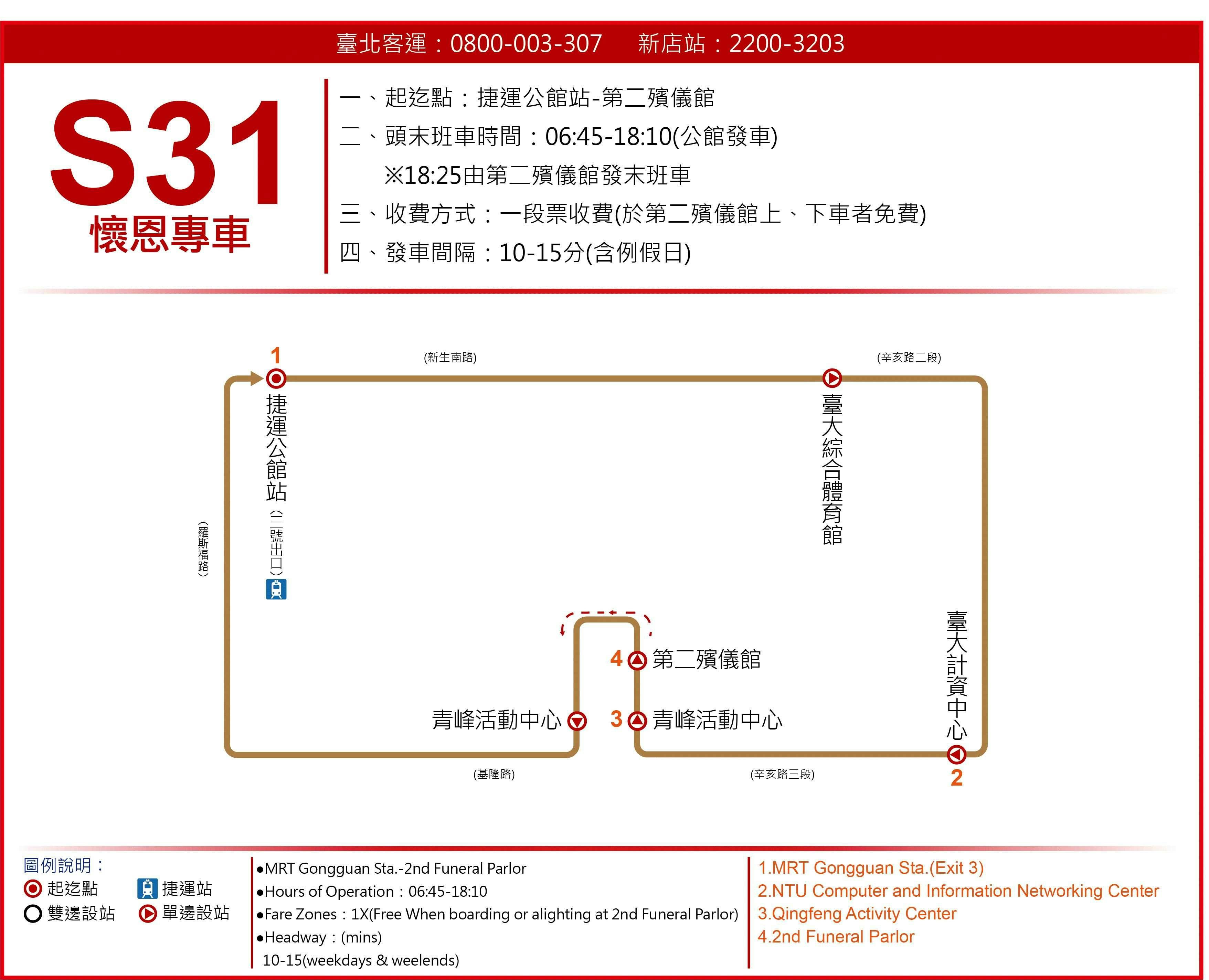 懷恩專車S31路線圖-台北市公車
