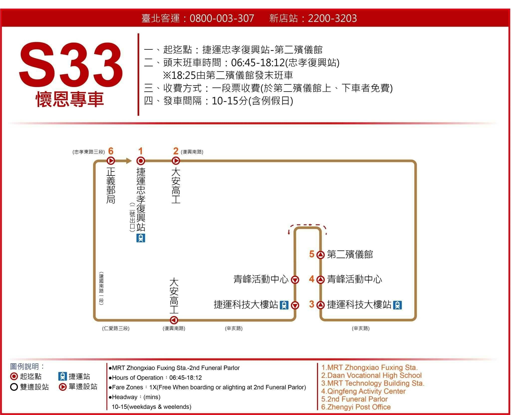 懷恩專車S33路線圖-台北市公車