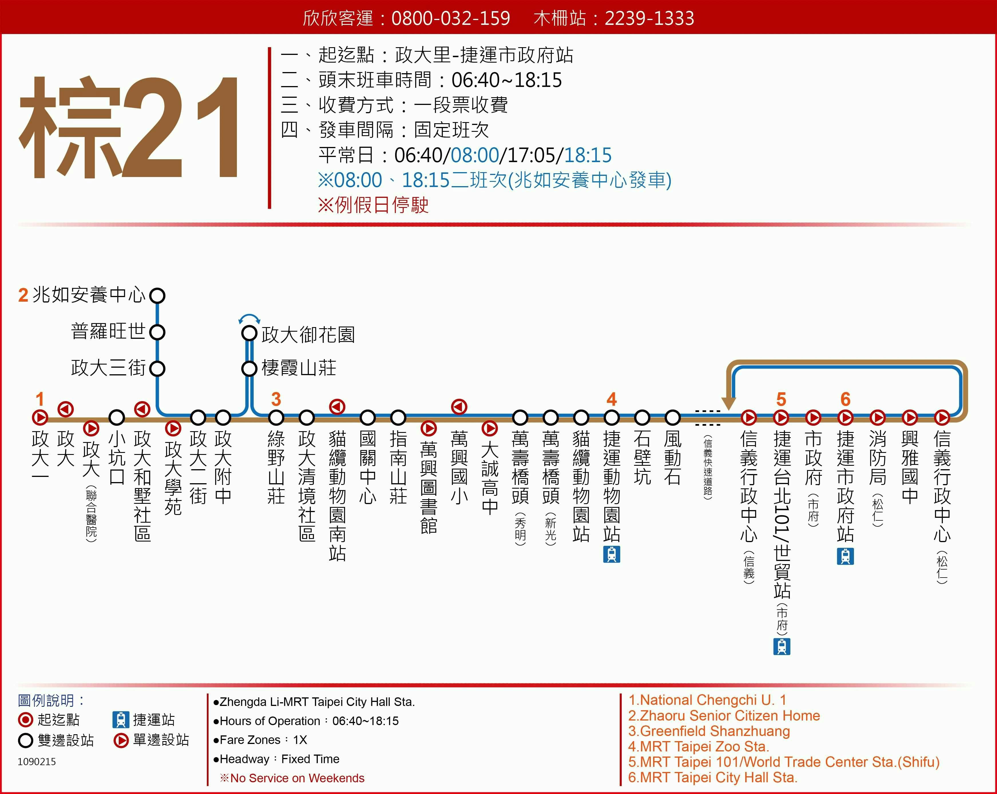 棕21路線圖-台北市公車