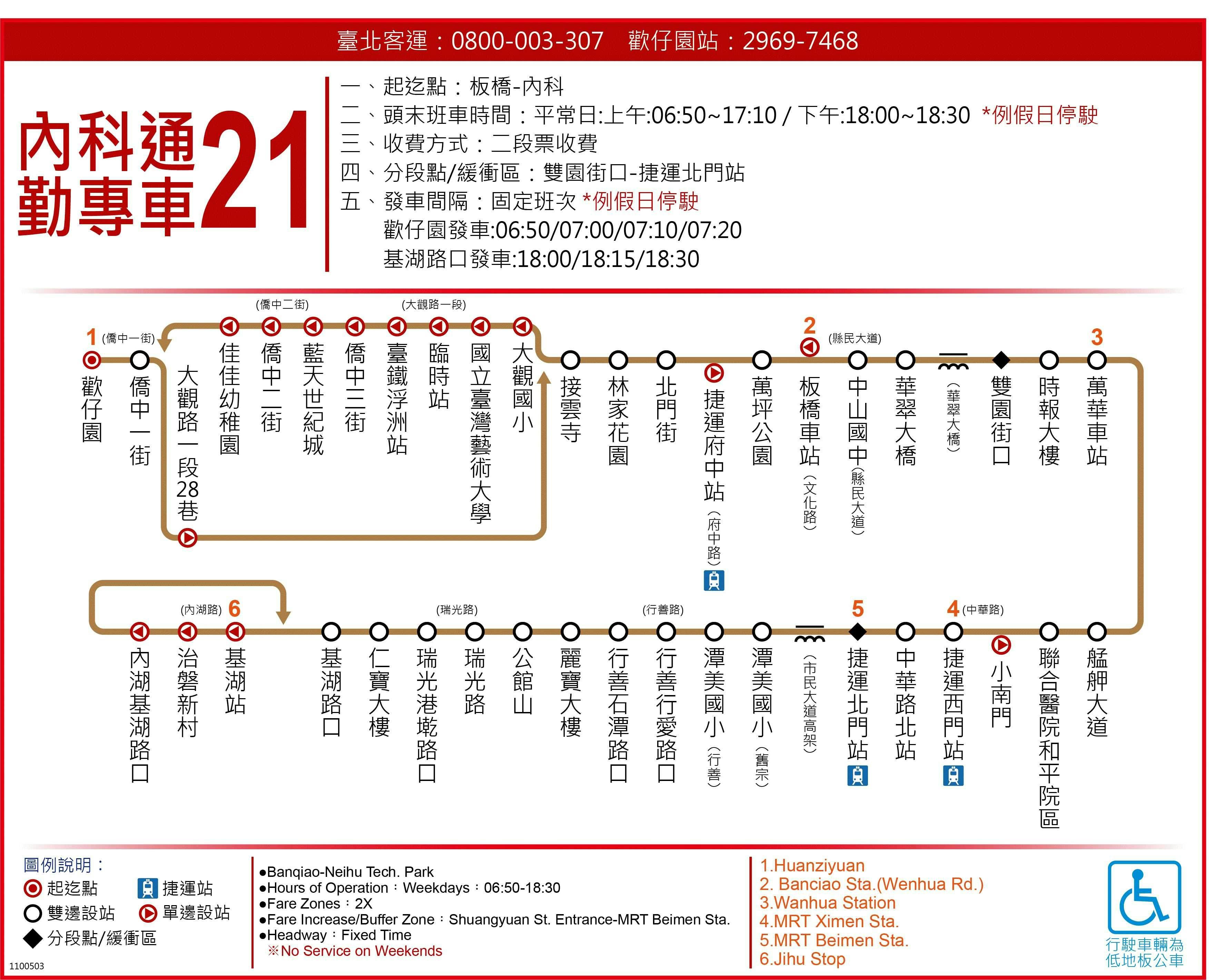 內科通勤專車21路線圖-台北市公車